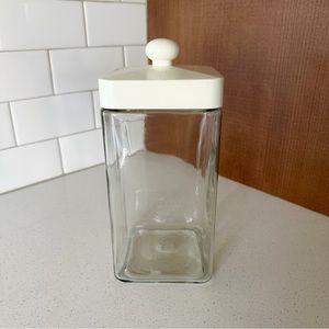 Vintage Rare Glass Canister Storage with Plastic Knobbed Lid